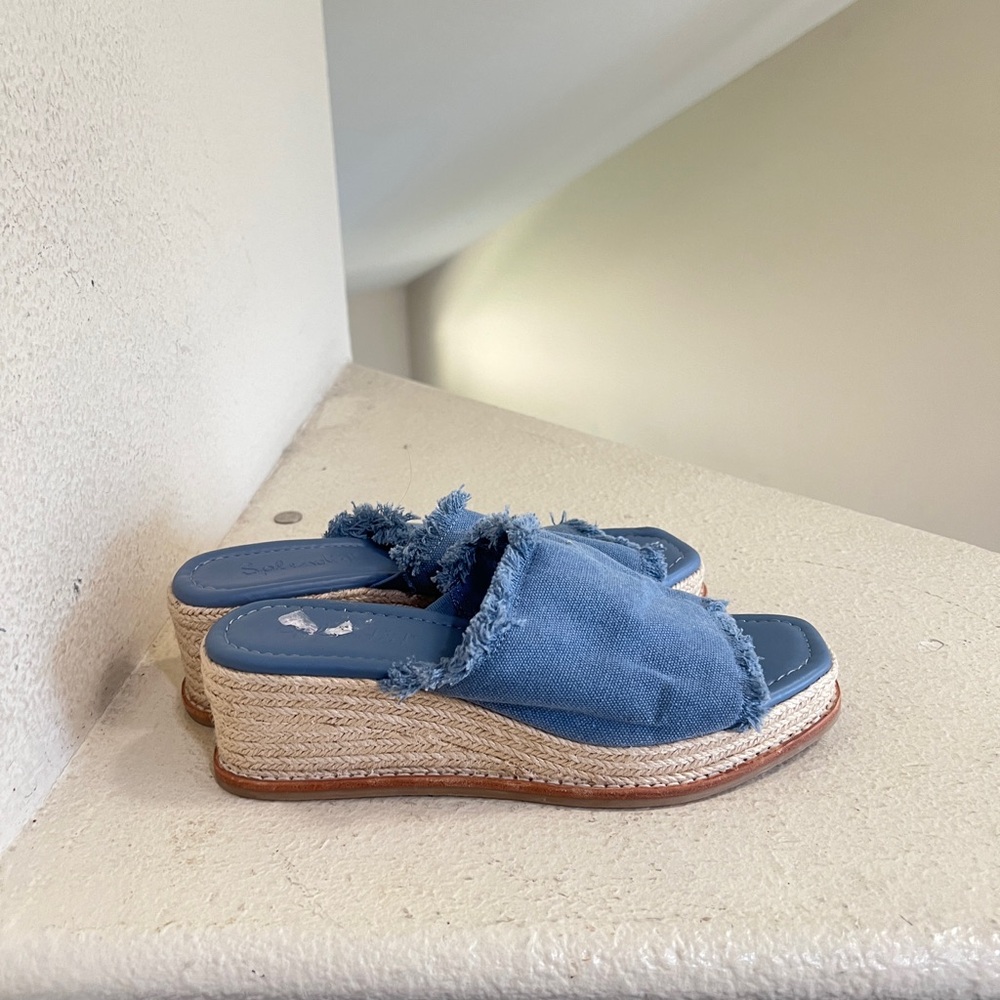 Splendid Darla blue denim Espadrille Wedge Heel Sandals Y2k chic sz 7.5 FLAWED